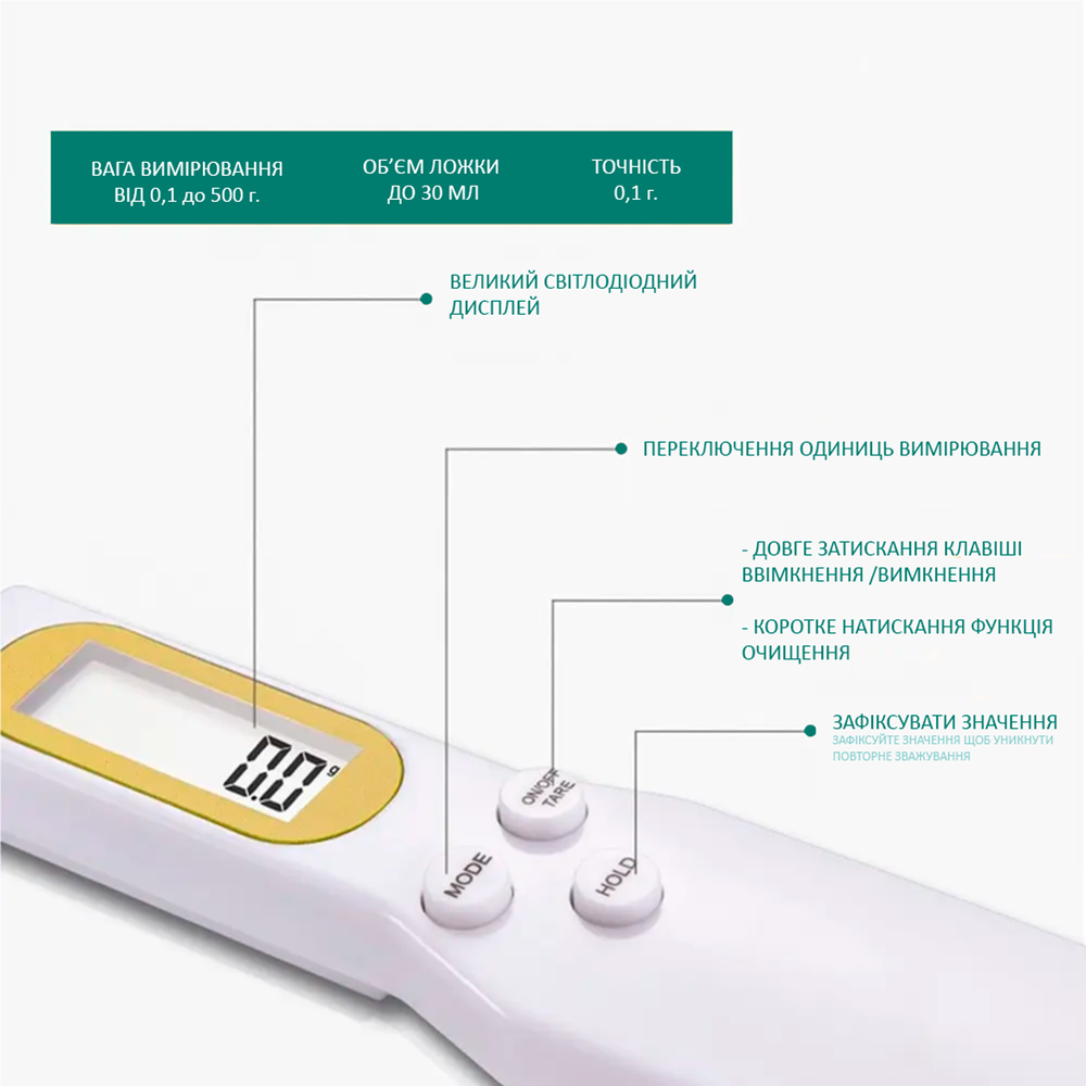 Електронная мерная ложка весы до 500 г с LCD экраном